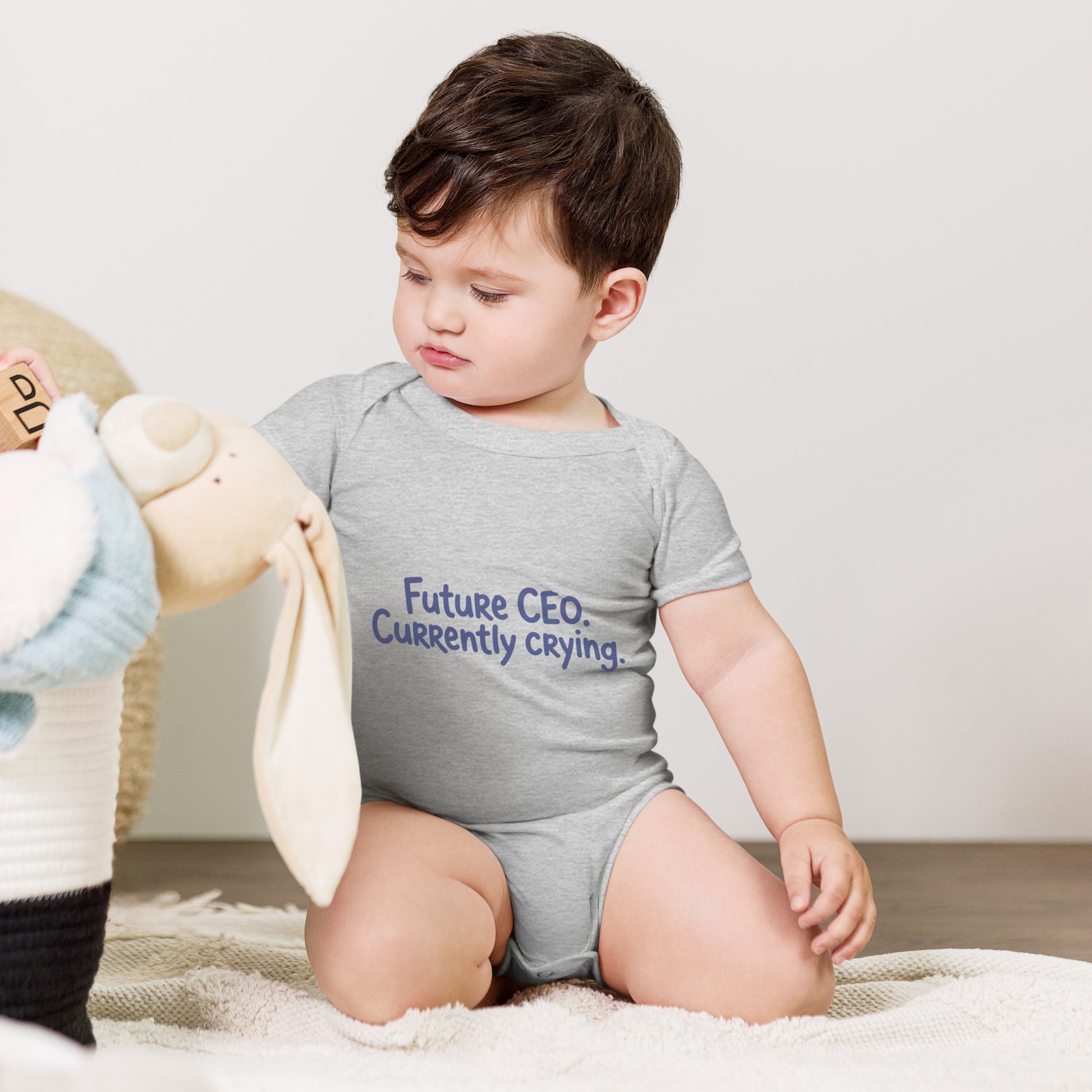 Baby bodysuit with the words Future CEO, currently crying