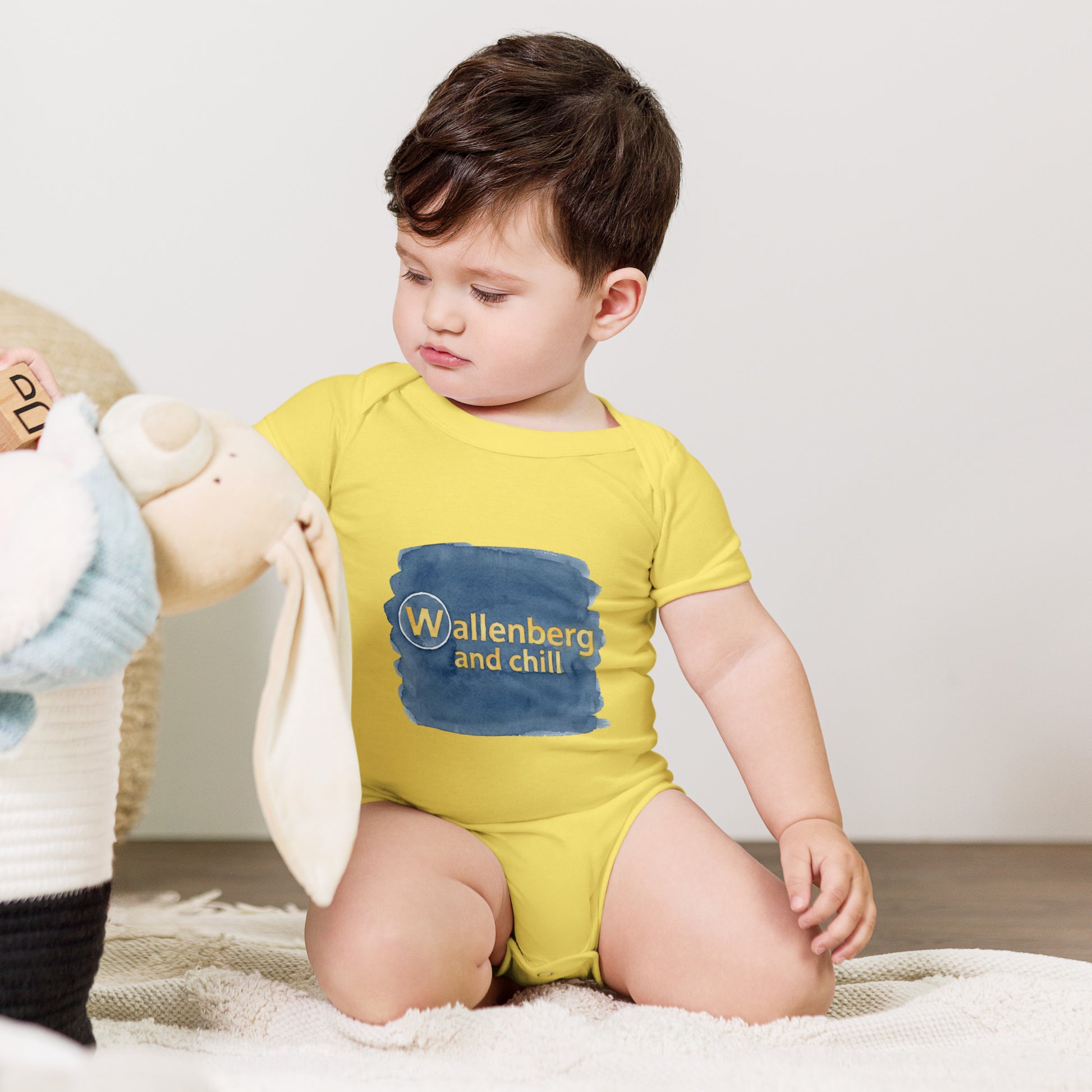 Baby bodysuit with the words Wallenberg and Chill in bold lettering
