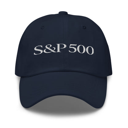 Embroidered "S&P 500" index text on a classic dad hat