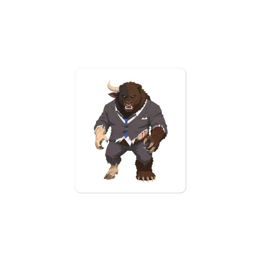 "Bull Bear Man" South Park ManBearPig-style kiss-cut sticker