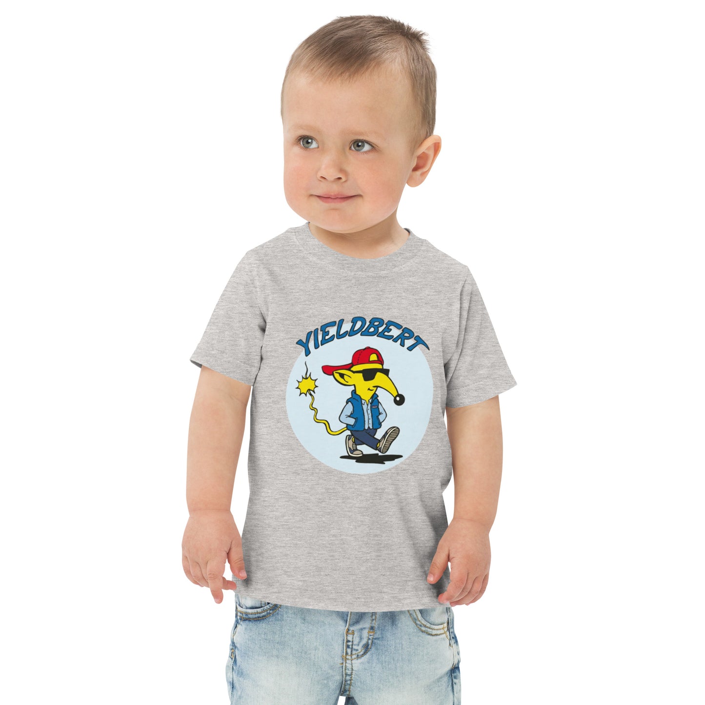 Toddler t-shirt with a character design and the name Yieldbert