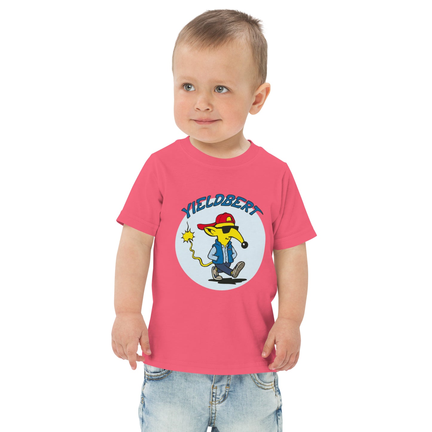 Toddler t-shirt with a character design and the name Yieldbert