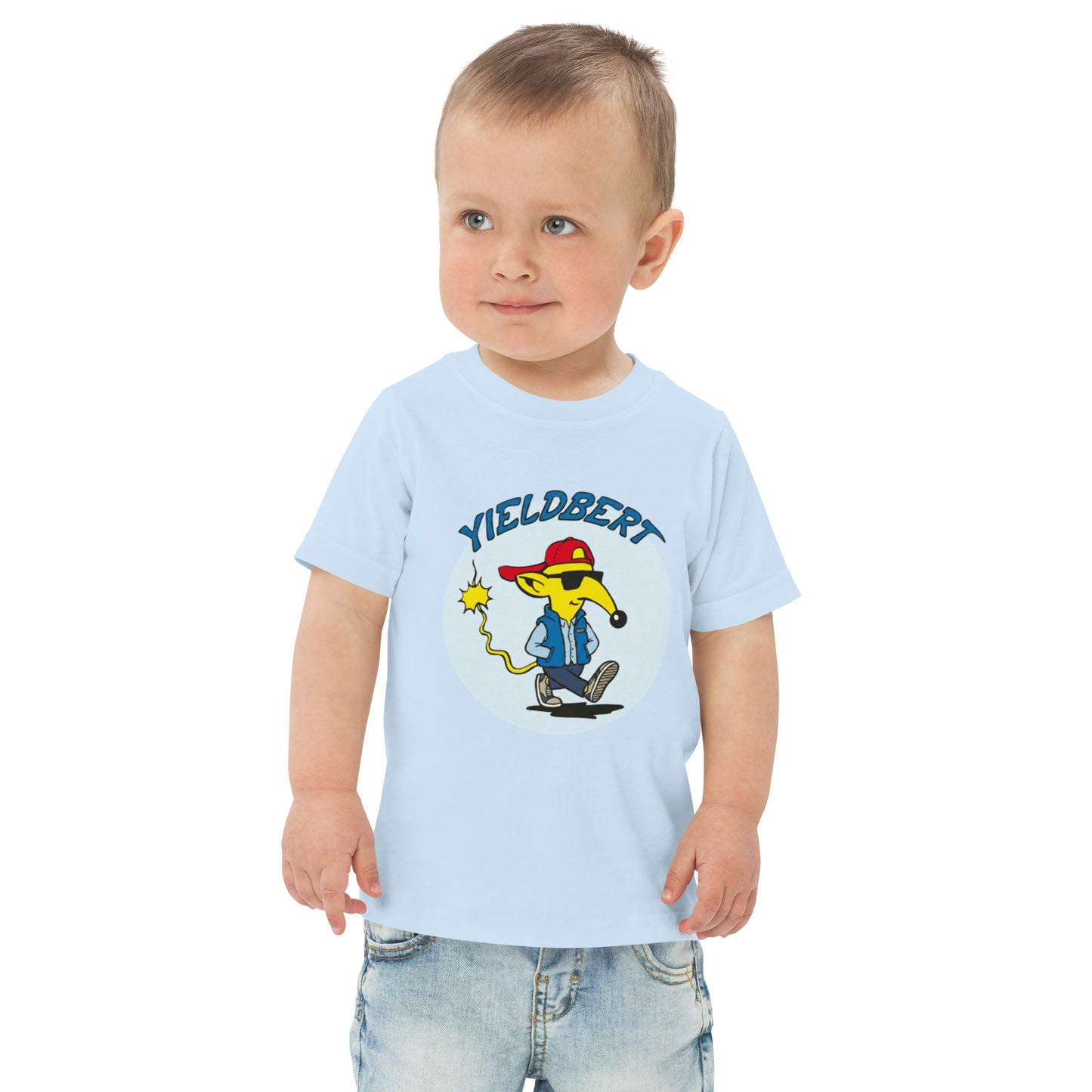 Toddler t-shirt with a character design and the name Yieldbert
