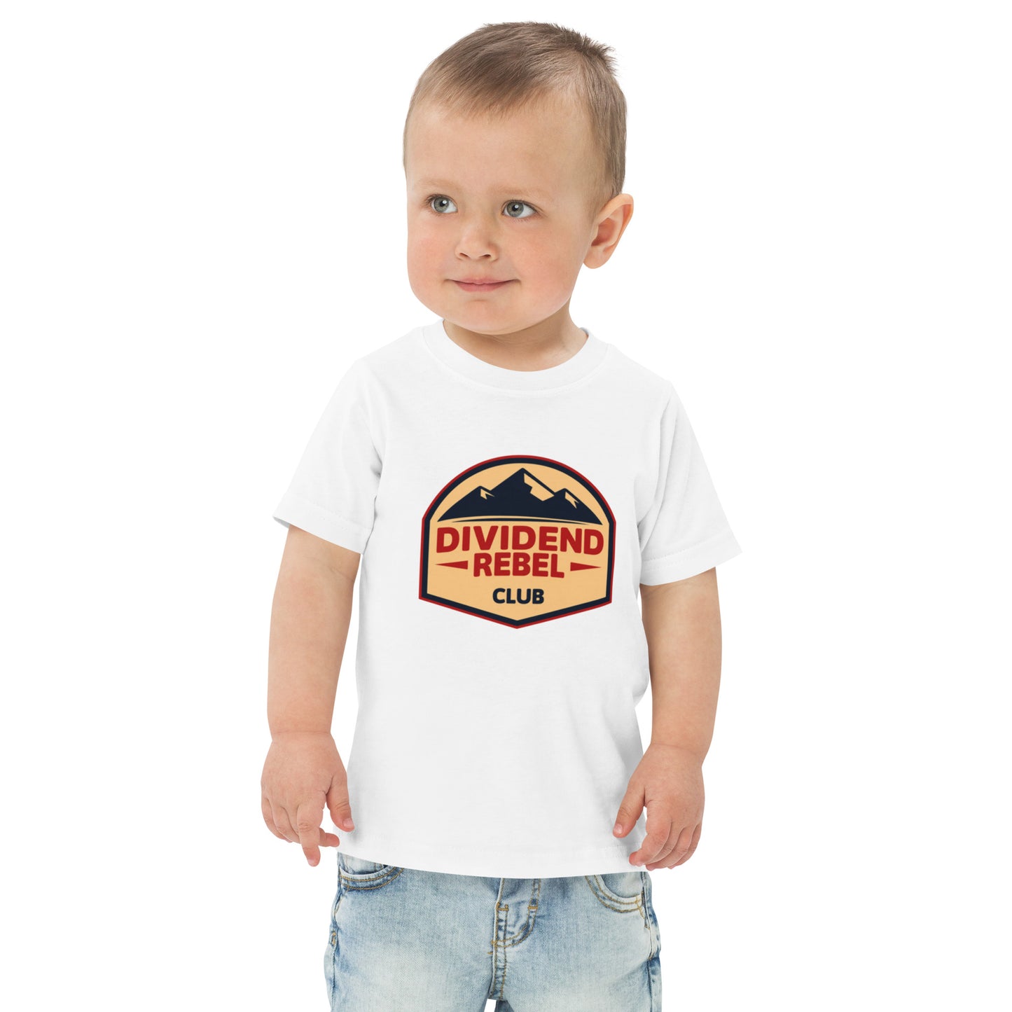 Toddler t-shirt with a Dividend Rebel Club emblem design