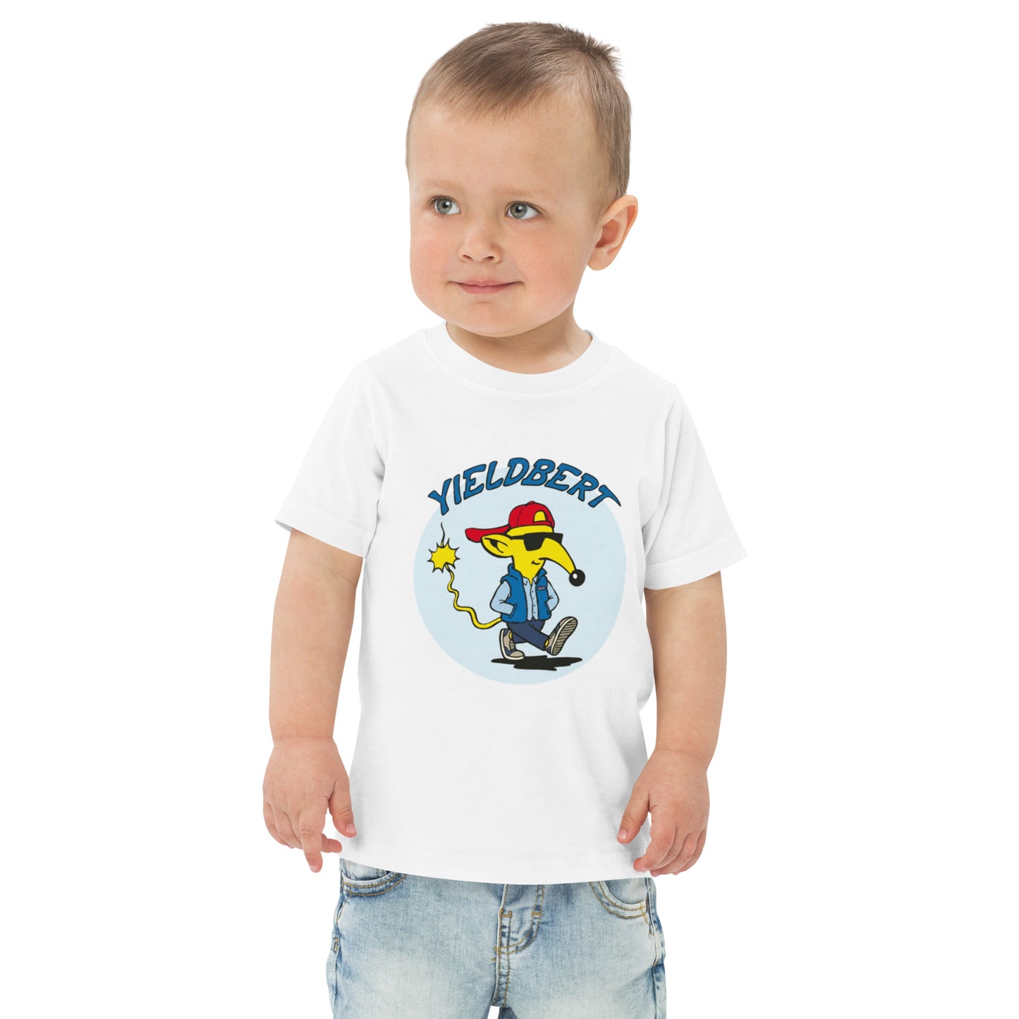 Toddler t-shirt with a character design and the name Yieldbert