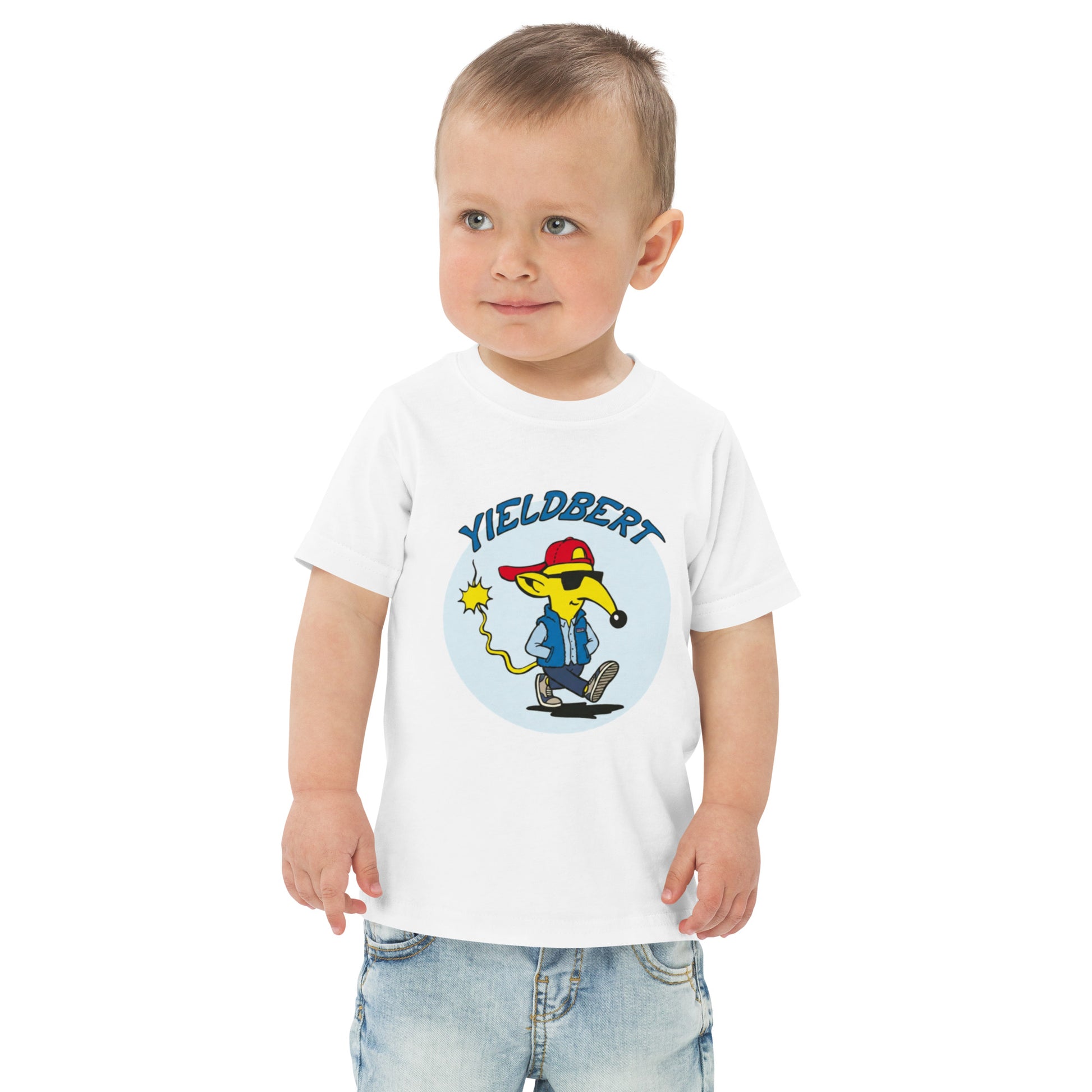 Toddler t-shirt with a character design and the name Yieldbert