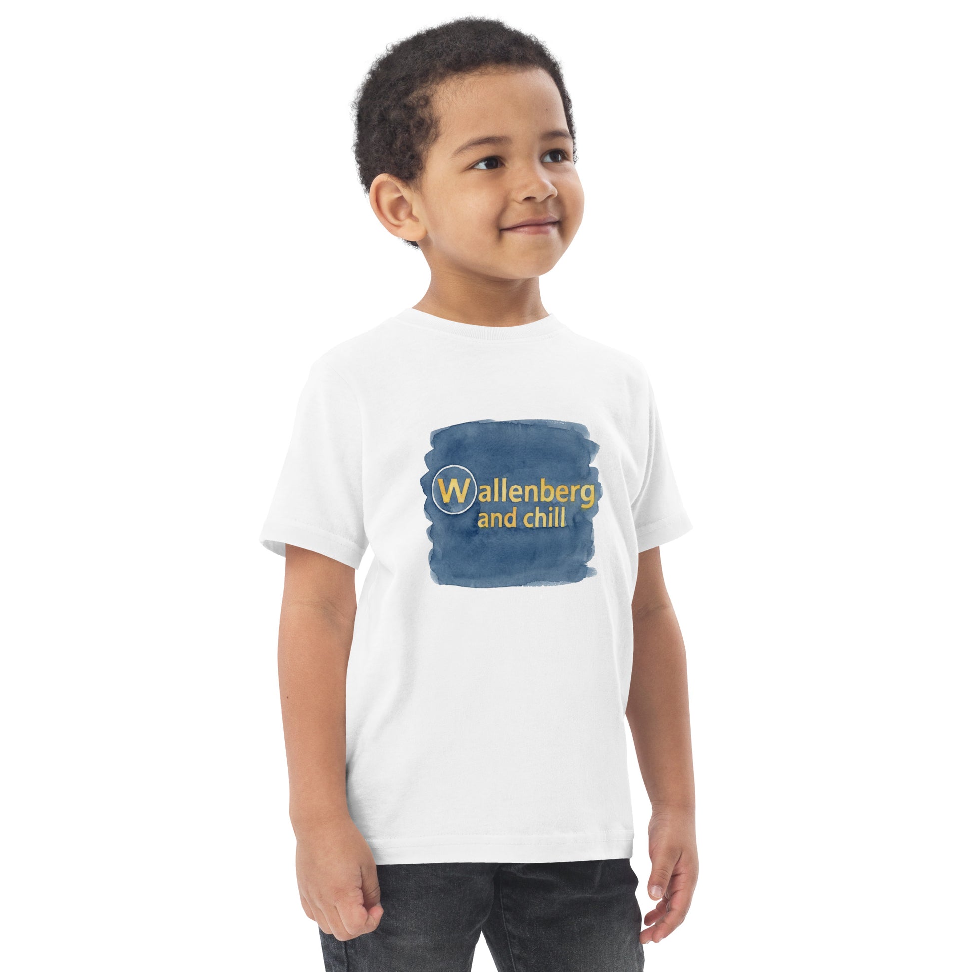 Toddler t-shirt with a watercolour-style design and the words Wallenberg and Chill