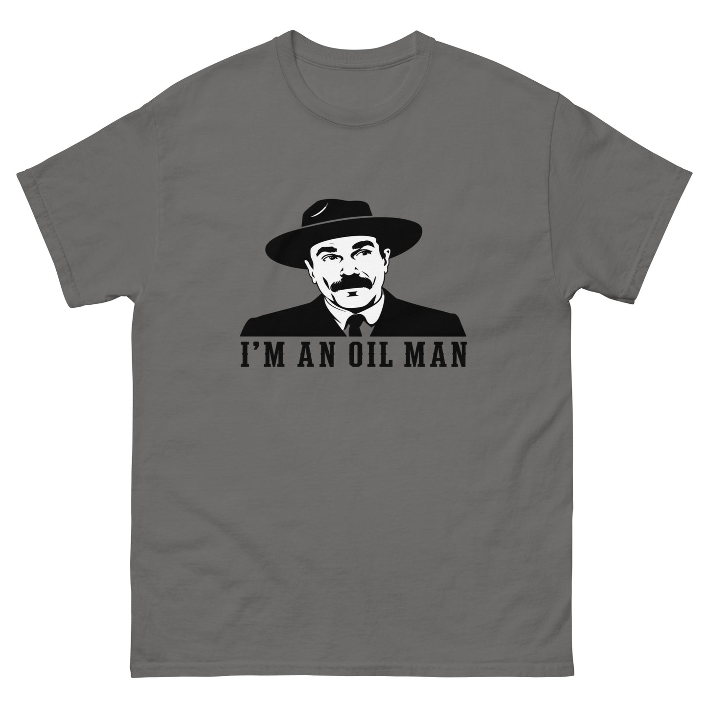 Unisex t-shirt with vintage oilman portrait illustration and I'm an Oil Man text