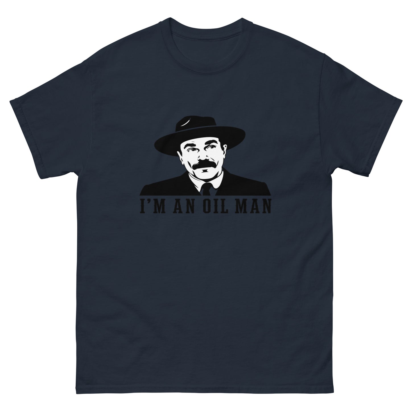 Unisex t-shirt with vintage oilman portrait illustration and I'm an Oil Man text
