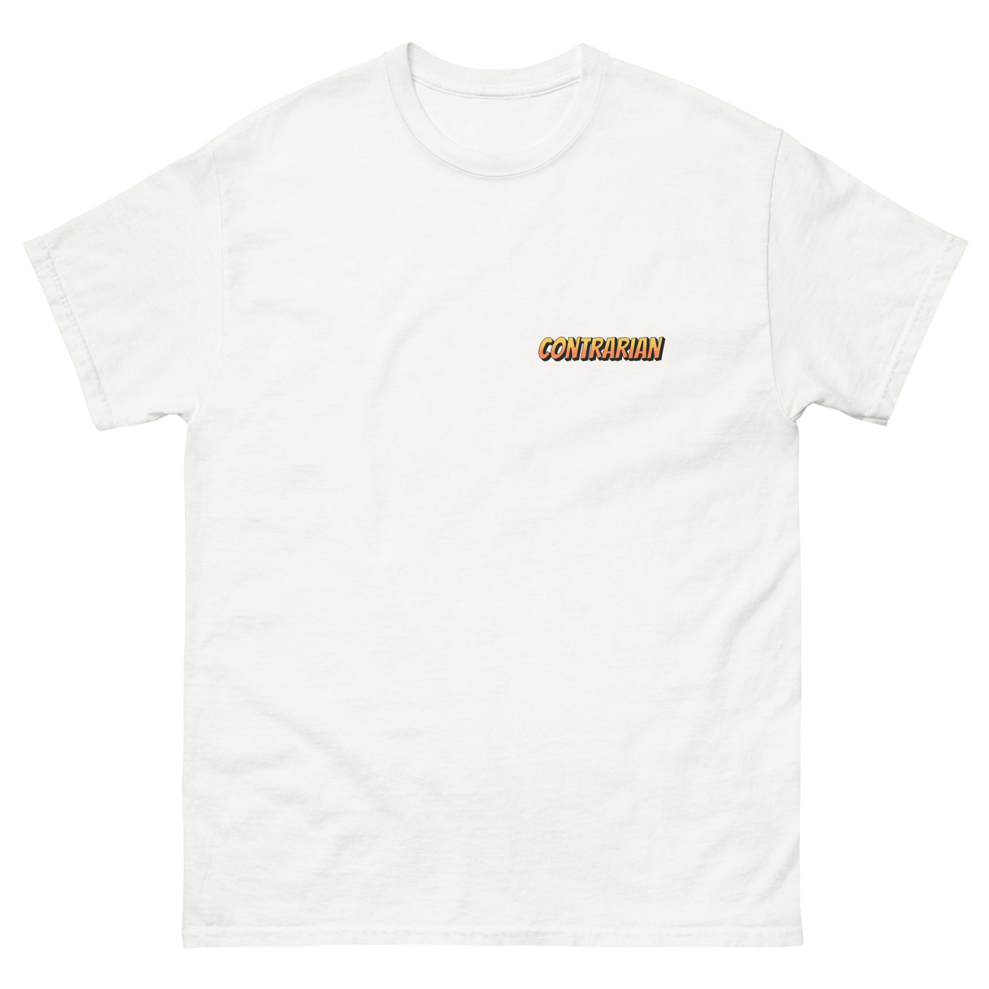  "Contrarian" small-print contrarian-investing unisex t-shirt