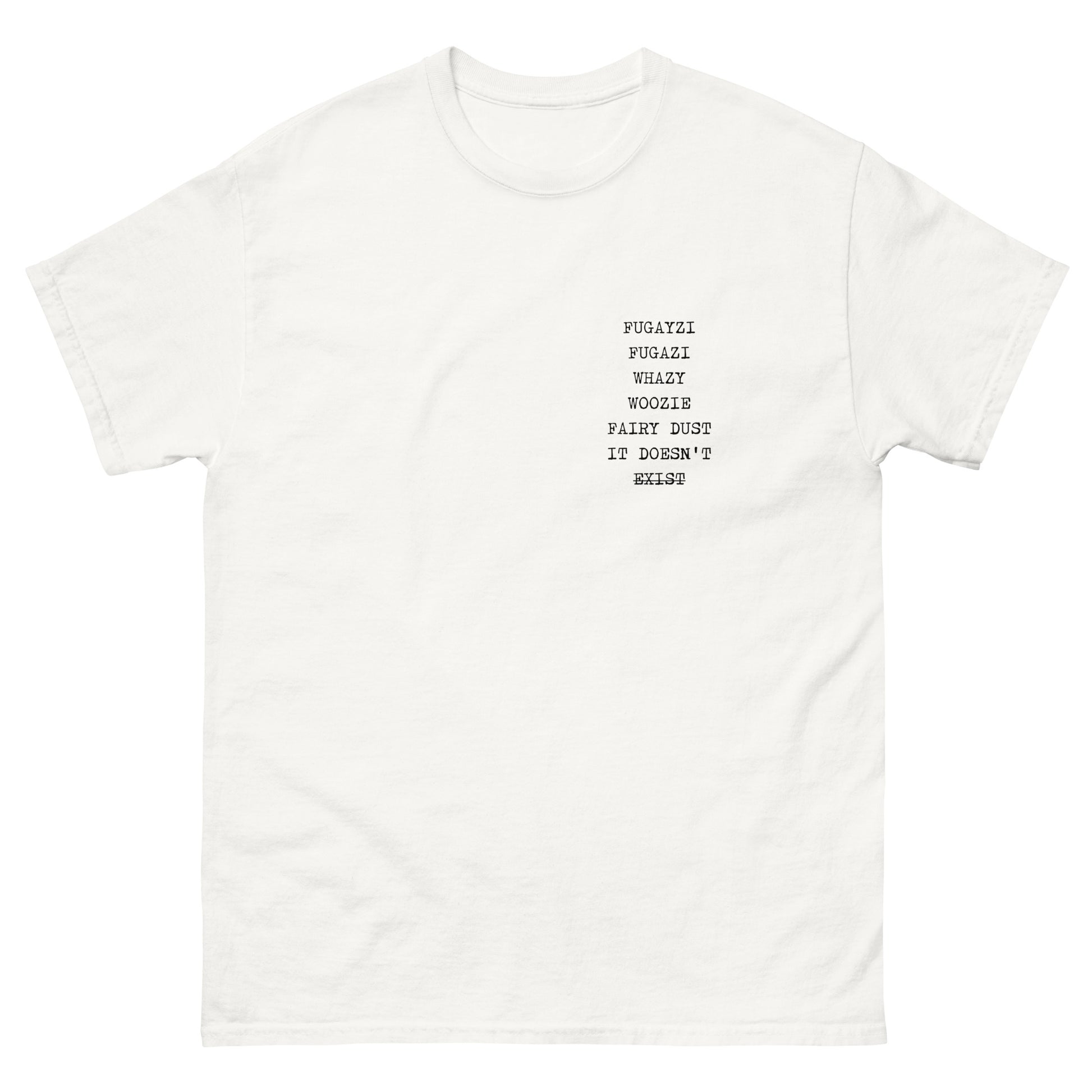 "FUGAZI" Wolf of Wall Street small-print unisex t-shirt