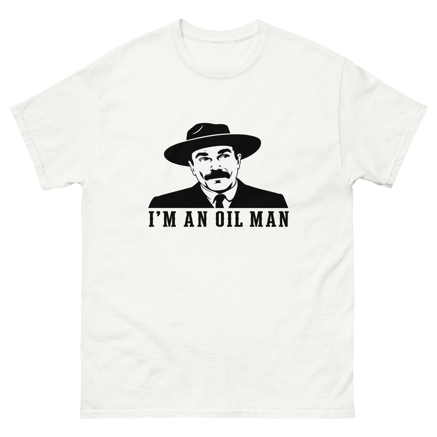 Unisex t-shirt with vintage oilman portrait illustration and I'm an Oil Man text