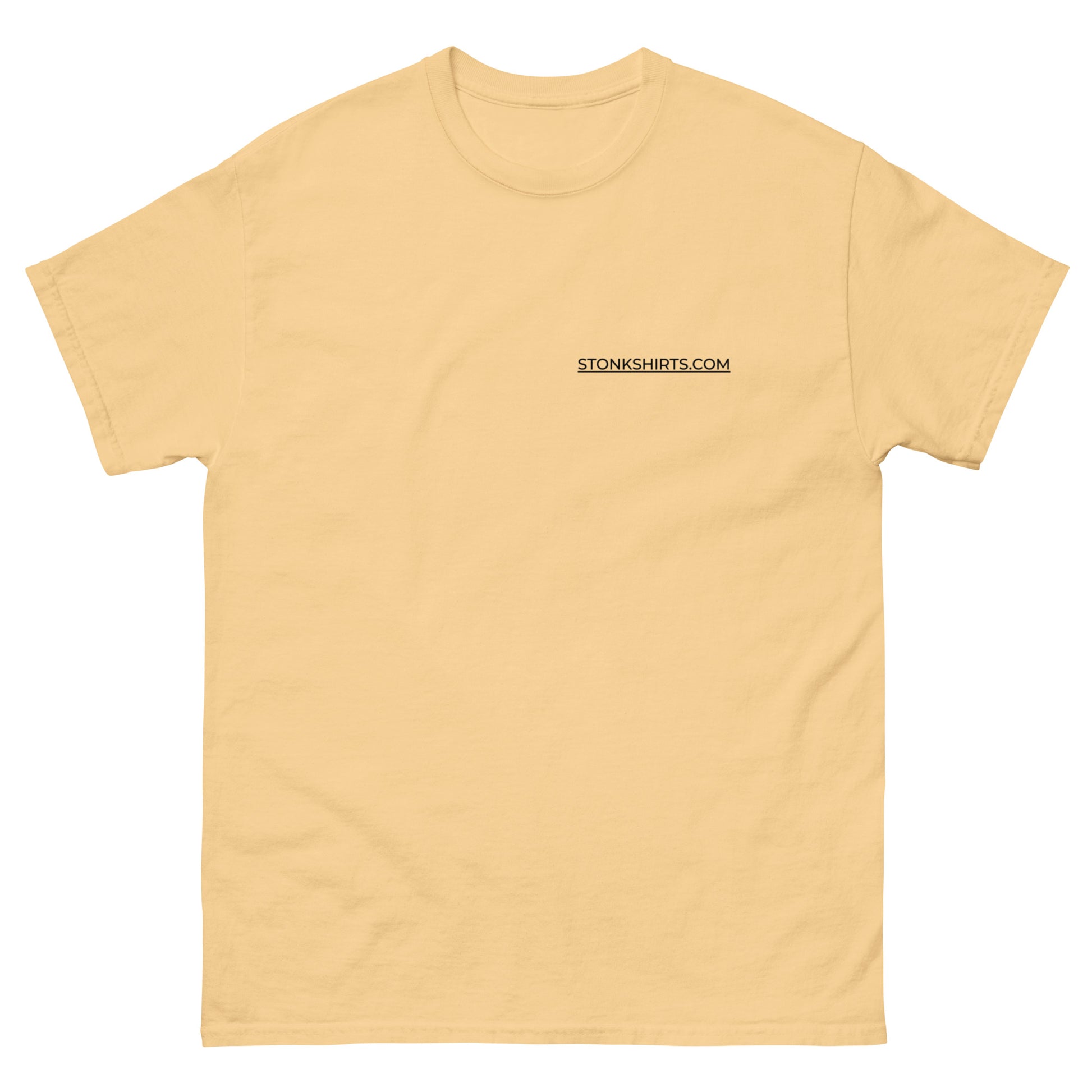 Unisex t-shirt with Step Brothers back print of Brennan and Dale pointing, with the quote Good looking? Possibly you! and a small Stonkshirts chest print