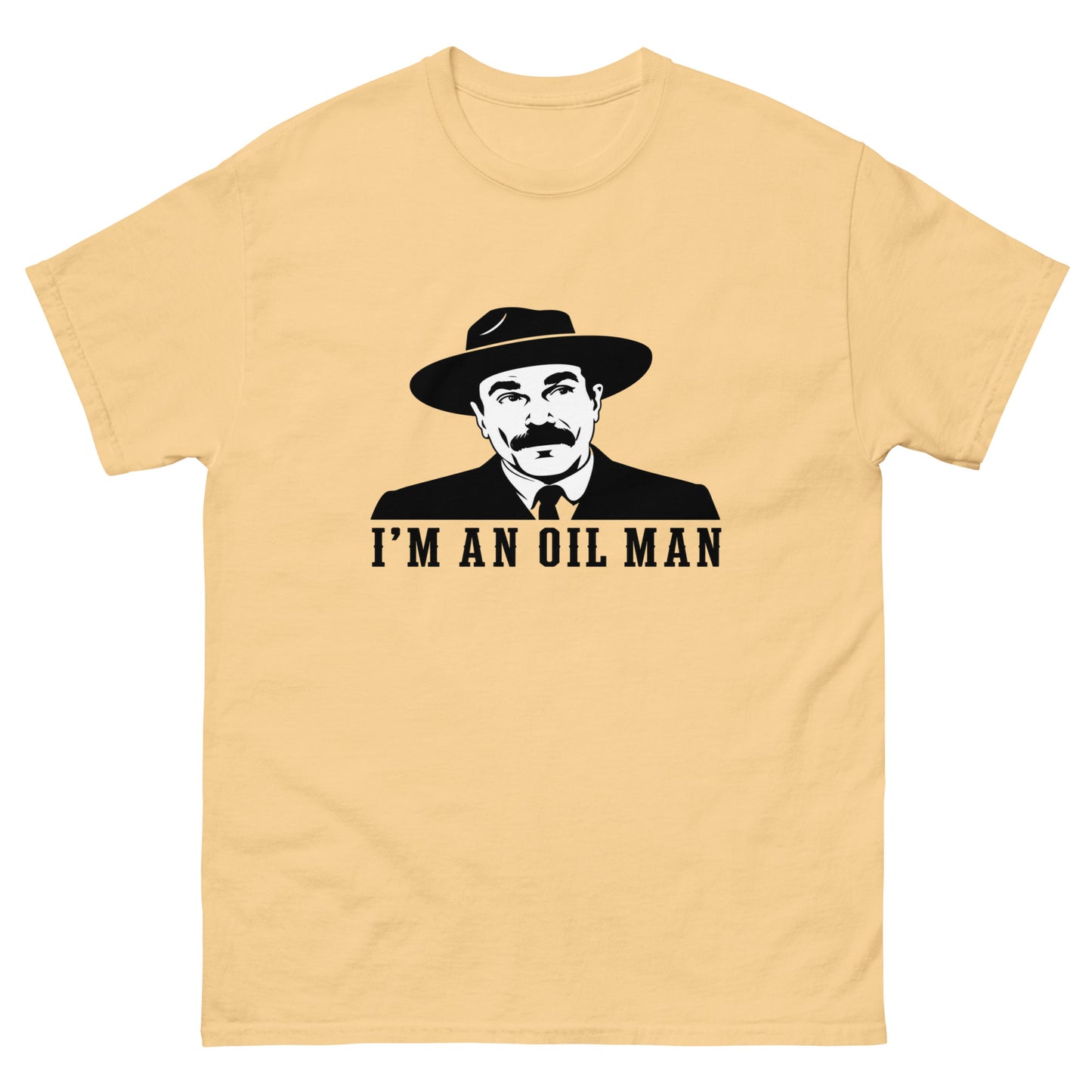 Unisex t-shirt with vintage oilman portrait illustration and I'm an Oil Man text