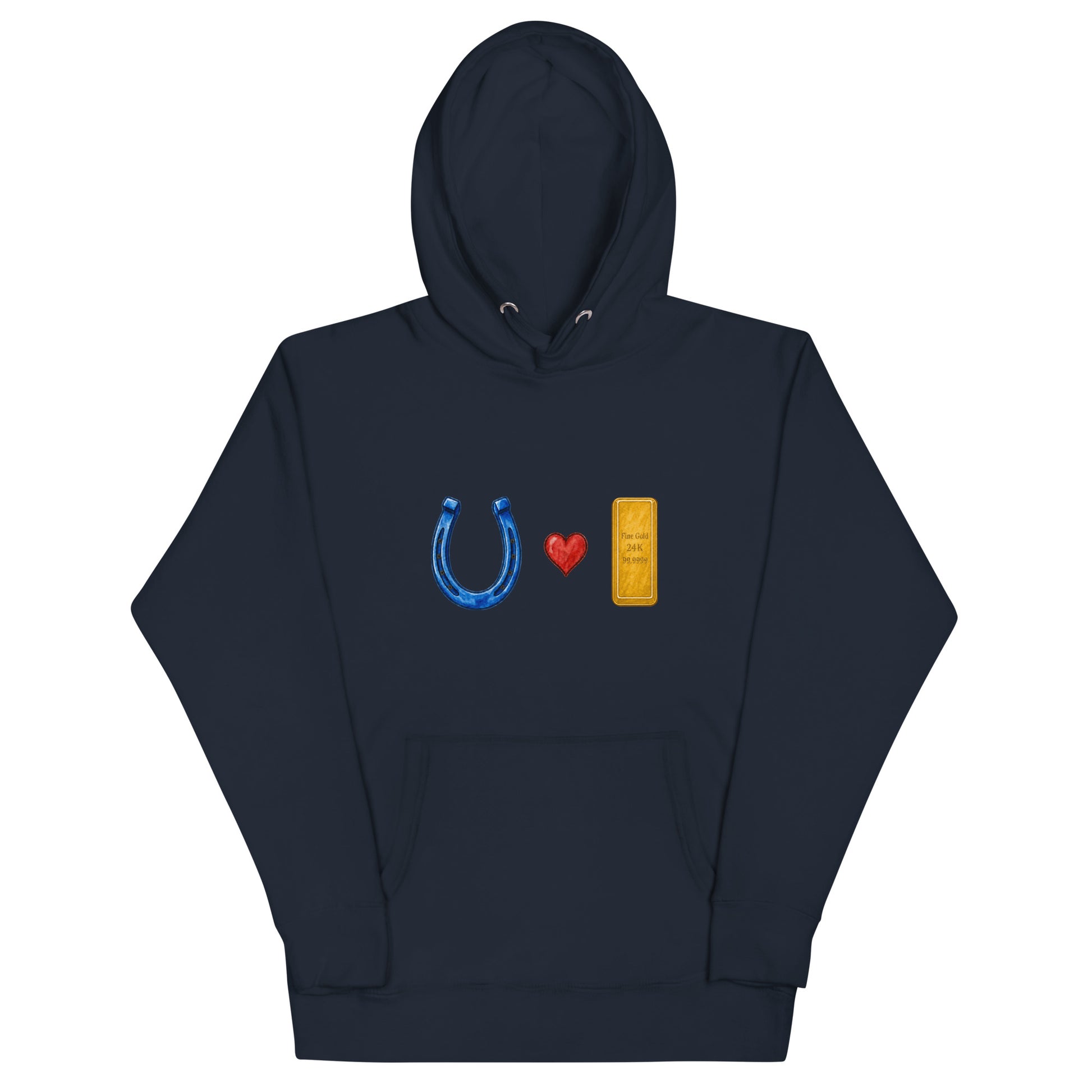 "Blue Horseshoe loves Gold" Wall Street-inspired unisex hoodie
