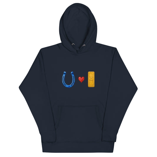 "Blue Horseshoe loves Gold" Wall Street-inspired unisex hoodie