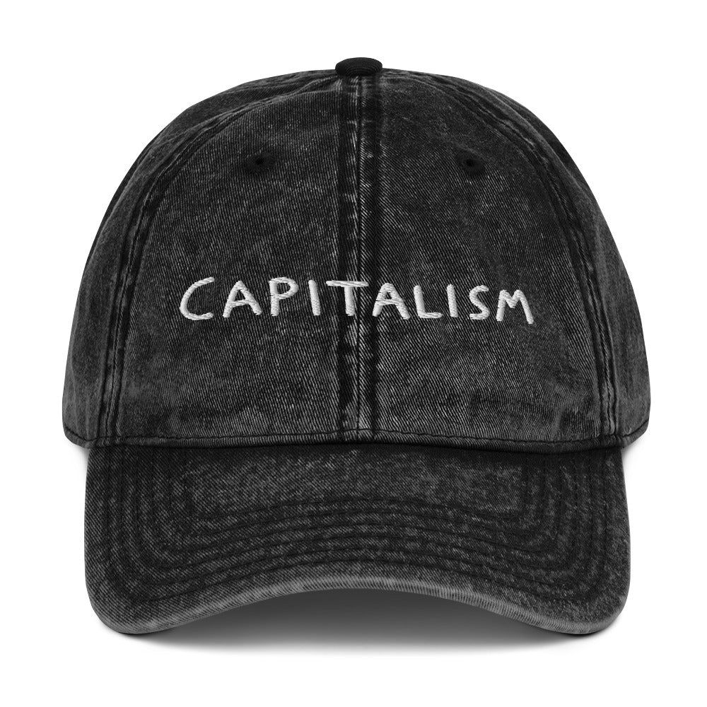 "Capitalism" embroidered on a vintage washed cotton twill cap