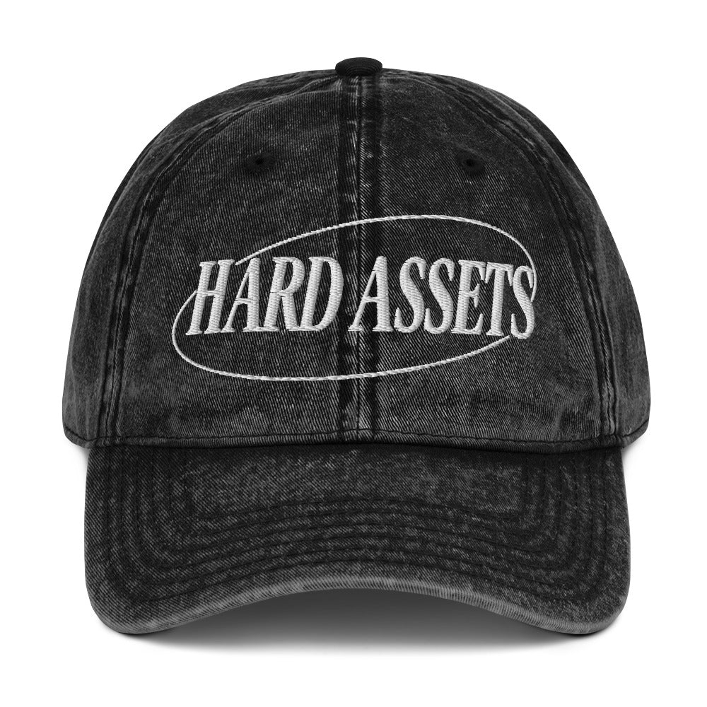 Embroidered vintage-washed cotton twill dad cap with Hard Assets commodity investing design