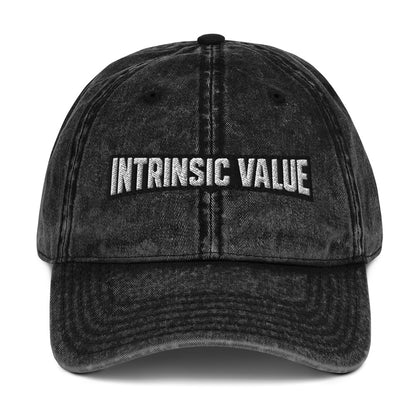 Vintage cotton twill cap with an arched varsity-style Intrinsic Value wordmark