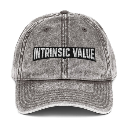 Vintage cotton twill cap with an arched varsity-style Intrinsic Value wordmark