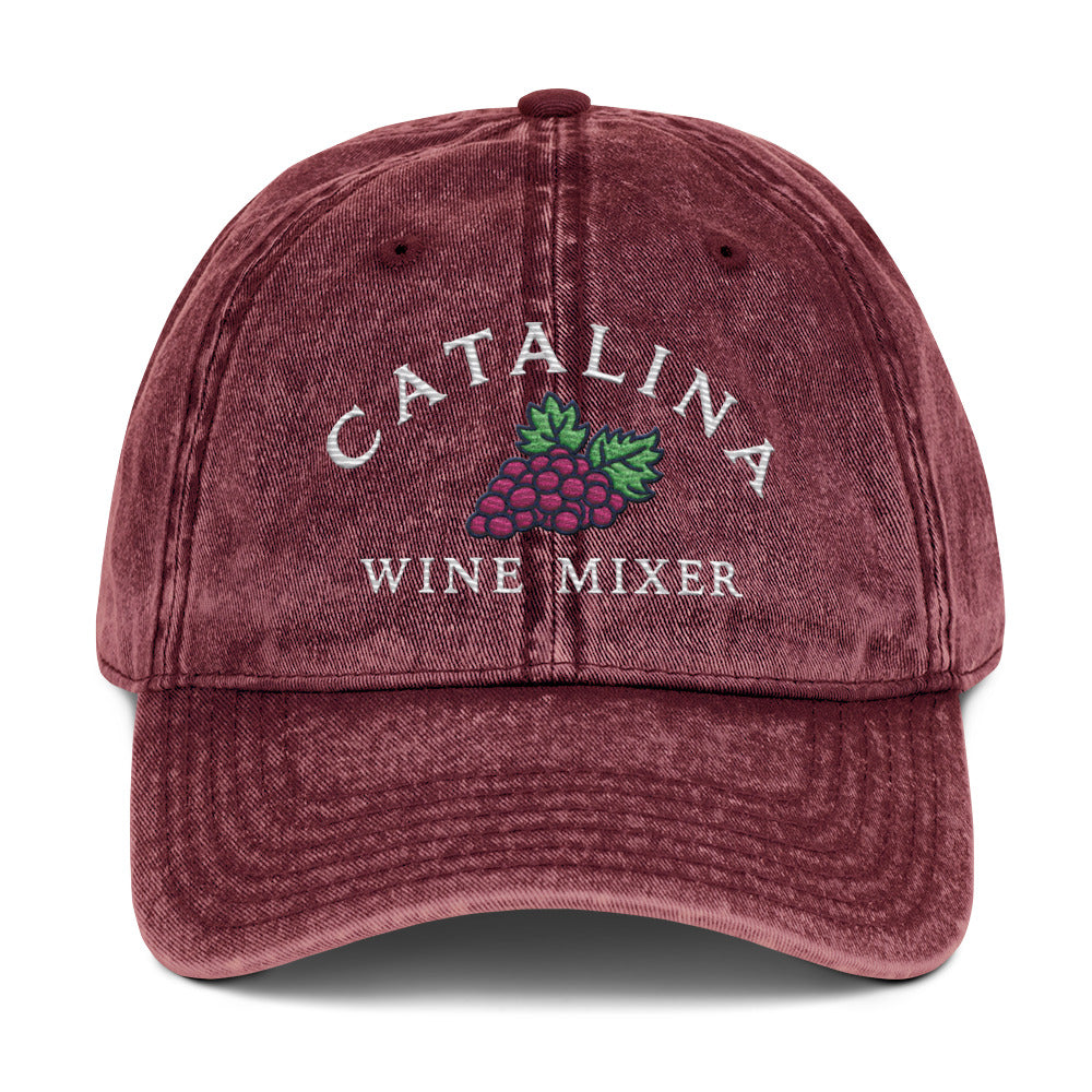 "Catalina Wine Mixer" embroidered-style grape crest on a vintage cotton twill cap