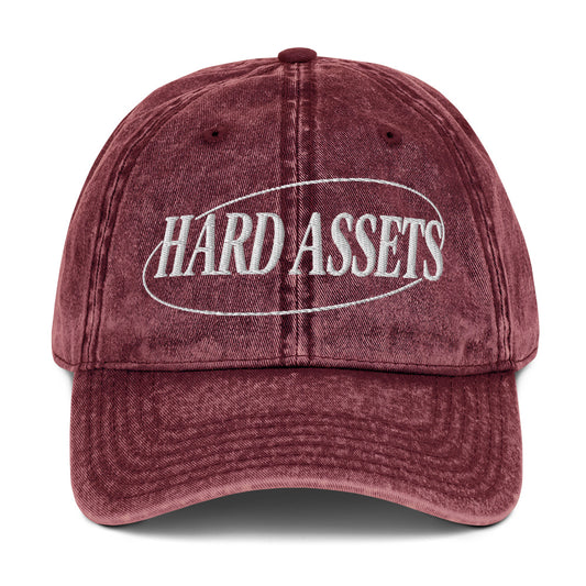 Embroidered vintage-washed cotton twill dad cap with Hard Assets commodity investing design
