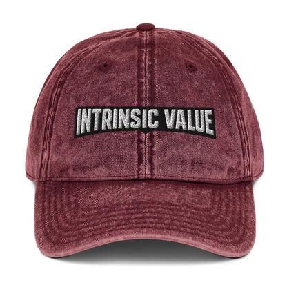 Vintage cotton twill cap with an arched varsity-style Intrinsic Value wordmark