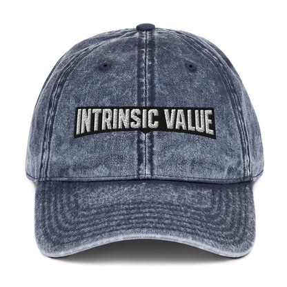 Vintage cotton twill cap with an arched varsity-style Intrinsic Value wordmark