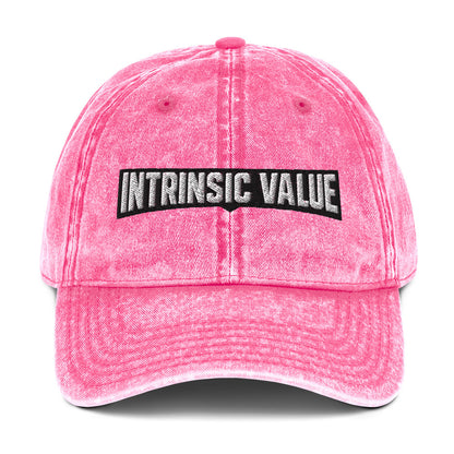 Vintage cotton twill cap with an arched varsity-style Intrinsic Value wordmark
