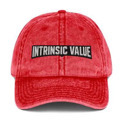 Vintage cotton twill cap with an arched varsity-style Intrinsic Value wordmark