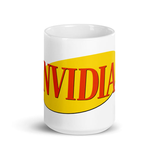 Ceramic mug with an Nvidia-themed design referencing the semiconductor and AI investing boom
